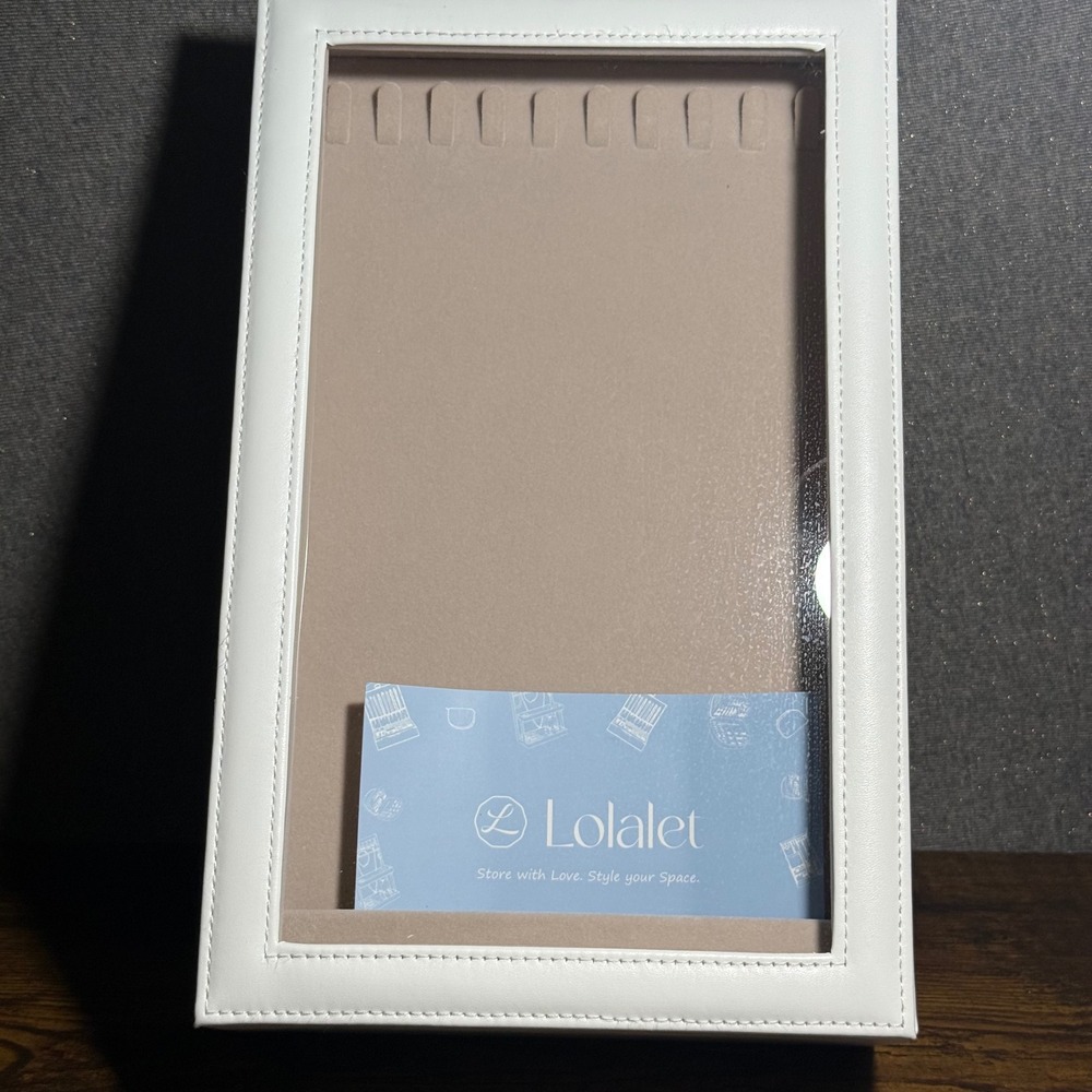 Lolalet White Jewelry Box Necklace Organizer Case 2 Drawer Glass Lid Storage NEW